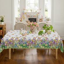 1件/36件装复活节欢乐桌布，复活节兔子、彩蛋和花篮图案，春夏餐桌装饰，复活节礼物，室内/室外复活节派对和家居装饰的理想之选，复活节装饰品，农舍风格装饰 - 03 - 查看 2