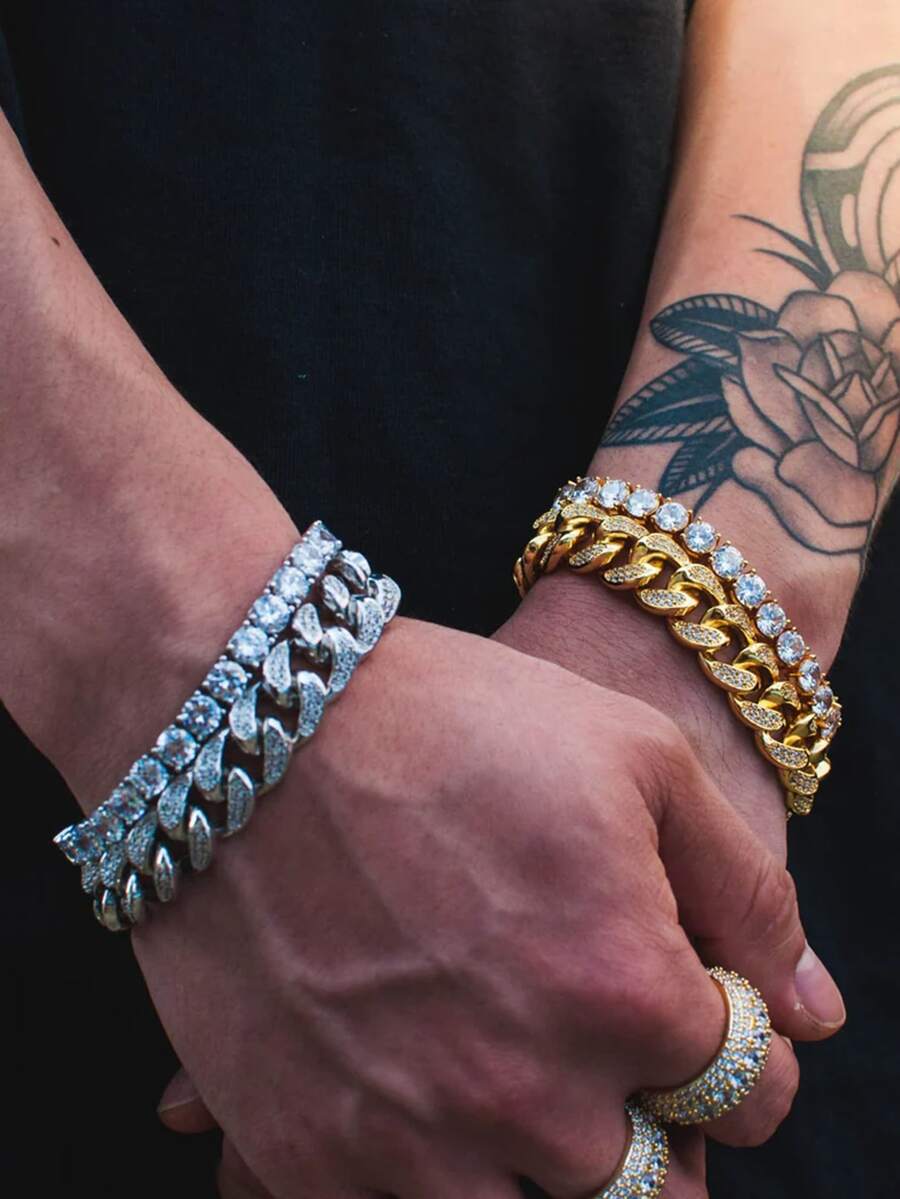 8inch Men's Fashionable Minimalist Tennis Chain Bracelet, Cuban Link Lightweight Luxury Hiphop Style, Suitable For Daily Wear - Wave Bracelet - View 1