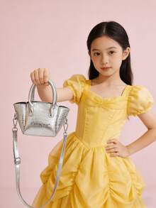 儿童迷你斜挎包，亮色鳄鱼纹口红包，女孩公主小手提包，节日礼物，金/银色，可爱小女孩款 - 均碼 - 查看 4