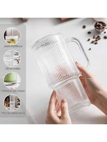 1pc Textured Glass Cups With Handles, Lids & Straws, Large Capacity Heat & Cold Resistant Mugs, Stylish Travel Drinkware For Iced Coffee/Smoothies/Tea/Soda/Juice - Multicolor - View 6