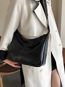 Women's Vintage Shoulder Bag, New Soft Leather Tote Bag For Fashion Casual Commute, Large Capacity Versatile High-End Niche Commuter Bag - 黑色 - 查看 4