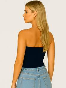 2 Cropped Tube Top For Women, Strapless And Without Padding, Basic, Double Layer Of Spandex, Slim Fit Shaping Top, Strapless - Navy/white - View 5