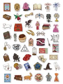 Harry Potter 50张涂鸦贴纸，卡通涂鸦风格防水贴纸，适用于水瓶、行李箱、日记本、汽车、滑板、吉他等，经典绿色涂鸦贴纸，适合青少年、成人、粉丝、生日装饰、毕业装饰、生日礼物、情人节礼物、母亲节礼物、返校季[官方授权] - 彩色 - 查看 4