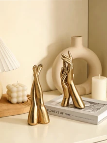 1件金色手脚雕塑优雅树脂家居装饰手雕像，多功能爱情摆件，完美适用于卧室、办公桌、橱柜、婚礼（金色手）