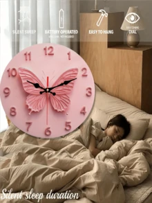 1 Pc 10 Inch/12 Inch Pink Butterfly Wall Clock - Silent Battery Operated Round Clock With Charming Butterfly Design, Perfect For Home, Cafe, Kitchen, Bathroom, Bedroom, Etc. (Batteries Not Included), Butterfly Clock - Multicolor - View 4