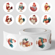 500pcs/Roll Cartoon Rooster Stickers, Assorted Designs, Ideal Small Gift, Happy Father's Day, 8-10 Patterns, Suitable For Gift Packaging, Cup Decoration, Stationery Decoration And More - Multicolor-b - View 2