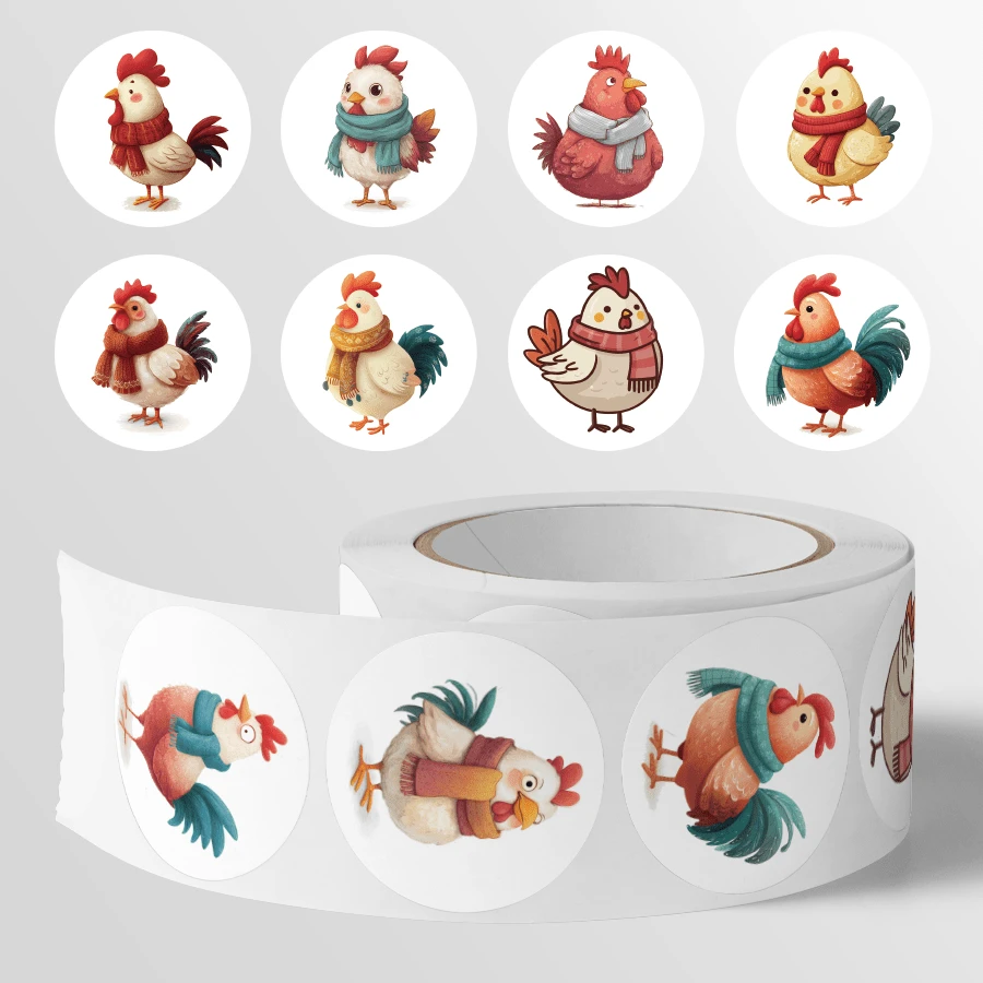 500pcs/Roll Cartoon Rooster Stickers, Assorted Designs, Ideal Small Gift, Happy Father's Day, 8-10 Patterns, Suitable For Gift Packaging, Cup Decoration, Stationery Decoration And More - Multicolor-b - View 1