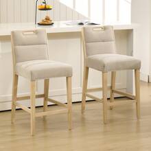 Chairus Bar Stools Set Of 2 Kitchen Counter Stool In Chenille Upholstered Breakfast Bar Chairs With Wooden Legs - Beige - View 9