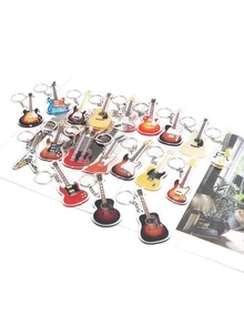 1个亚克力逼真乐器钥匙扣，背包装饰，吉他模型钥匙扣，SRV双颈电吉他钥匙扣，适合乐队礼物