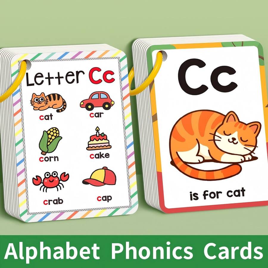 27pcs Letter Pronunciation English Learning Flash Cards, Colorful Letter Pronunciation And Spelling Flash Cards For Children, Early Literacy Enlightenment Educational Toy Gift, Fun Illustrations, Durable Paper Material