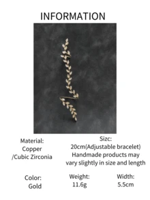 1 chiếc vòng tay hình lá bằng vàng Zirconia có thể điều chỉnh, trang sức chuỗi ngón tay kết nối sang trọng cho cô dâu trong đám cưới - Vàng - Xem 5