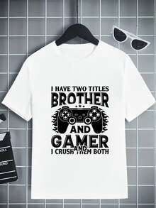 Gráfico de mando de videojuego con mensaje motivador que celebra ser hermano y jugador camiseta 100% algodón cómoda y duradera ropa para niños - Blanco - Ver 7