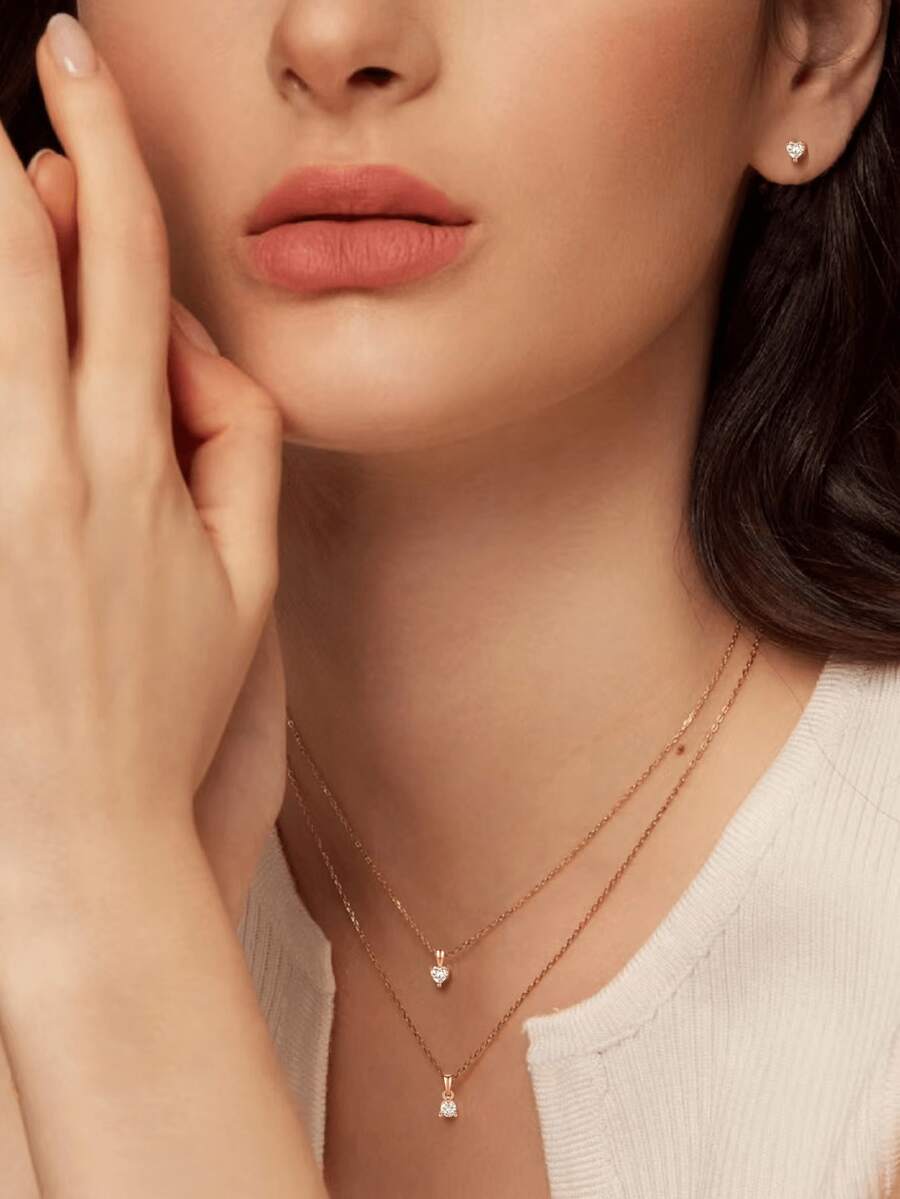 925纯银泡泡项链耳环套装，心形项链耳环套装，女士项链，适合婚礼派对装扮，首饰套装设计百搭，日常佩戴亦可，高品质配饰，送给女朋友的理想礼物