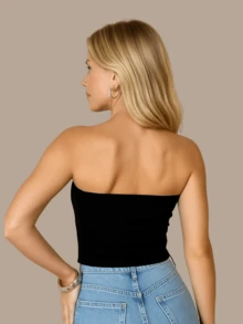 2 Cropped Tube Top For Women, Strapless And Without Padding, Basic, Double Layer Of Spandex, Slim Fit Shaping Top, Strapless - Navy/black - View 7