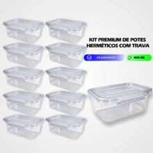 Kit 12 à 5 Marmitas Fitness Premium Pote 800ml – Hermético, Design Moderno e Alta Vedação Microondas Freezer - TRANSPARENTE - 10 - Visão 10