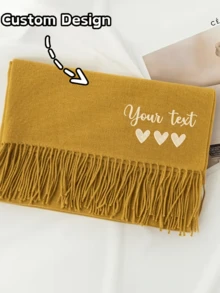 1PC Personalized Embroidered Letter Scarf, A Scarf With A Heart Pattern, Women's Winter Shawl, Women's Custom Letter Scarf, Can Be Embroidered With Initials (A-Z) And Full Name; Luxurious Winter Scarf - Multicolor - View 4