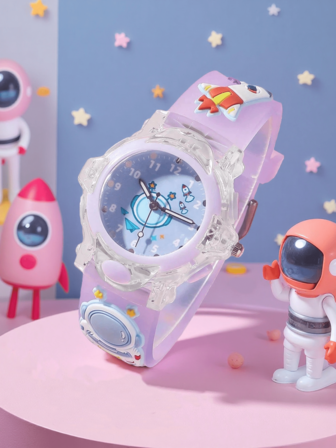 1 st söt tecknad astronaut- och raketdesignad kvartsklocka, perfekt som present till skolstarten eller födelsedagspresent