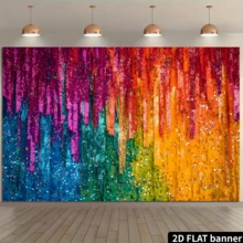 1 lá cờ nền cầu vồng rực rỡ và lấp lánh, kích thước lớn, làm từ sợi polyester có thể tái sử dụng, thích hợp cho sinh nhật, kỷ niệm, đám cưới và nhiều dịp khác, đa chức năng trong nhà. - Nhiều màu - Xem 1