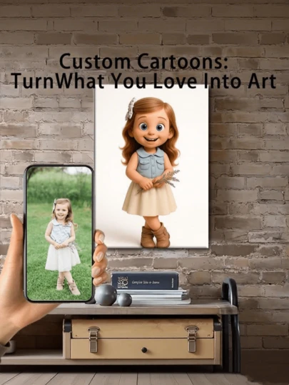 1pc Customized Cartoon Style Canvas Wall Art, Personalized Name Painting, Gift For Mom, Anniversary, Home Decor, Floral Pattern, Multipurpose, Decorative, Reusable