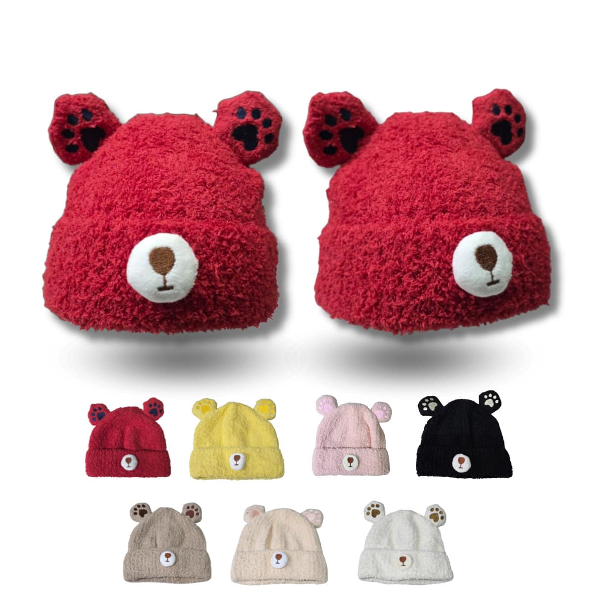 1 pieza de gorro tipo bonete para niños con orejas decorativas de osito, diseño cómodo y cálido para temporada invernal y uso diario - Rojo - Ver 1