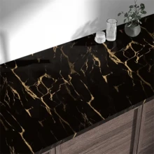 1卷大理石纹自粘墙纸 - 易撕易贴，防水、防油、防污，可移除，适用于厨房台面、浴室、橱柜、家居装饰 - 黑金 - 查看 5