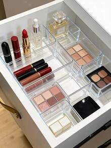 2/6/9pcs Combination Drawer Desktop Makeup Storage Box, Transparent Plastic Drawer Organizer, Versatile, Transparent Vanity Organizer, Elegant Storage Box, Desk Drawer Divider Organizer For Cosmetics, Jewelry, Makeup Storage. For Kitchen, Bedroom, Bathroom, Office, Storage. - Clear - View 8