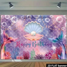 2D flache 1 Stück Meerjungfrau Ozean Thema Fotografie Hintergrund - bunter Korallen Fisch Aquarium Wandbehang Ozean Hintergrund, geeignet für Meerjungfrau Party, Geburtstag, Hochzeit, Baby Shower Dekoration - Babypink - Übersicht 13