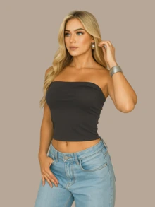 2 Cropped Tube Top For Women, Strapless And Without Padding, Basic, Double Layer Of Spandex, Slim Fit Shaping Top, Strapless - Navy/grey - View 2