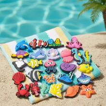 26pcs Assorted Marine Life Cartoon Animal Patterns Shoe Charms Multicolor Vibrant Summer Beach Style Clog Decoration Accessories Suitable For Holes Shoes - Multicolor - View 3