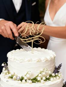 1/3/5pcs Customized Letter Cake Topper Initial And Date Cake Decoration For Wedding Engagement Party Bridal Shower Anniversary Gold Mirror Acrylic, Personalized Monogram - Multicolor - View 9