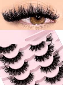 7 Paar Eid Groinneya flauschige Kunstfell Katzenaugen Wimpern, lange & dicke Kunstwimpern, Make-up Werkzeuge