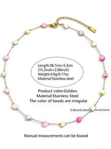 VceTd 1 件可爱心形不锈钢串珠项链，适合约会佩戴或作为情人节礼物送给爱人 - 金黃色 - 查看 3