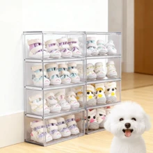 1 pieza Caja de almacenamiento de zapatos para perro de 4 niveles de acrílico, estantería de exhibición - Apilable, impermeable, a prueba de polvo, caja de zapatos ventilada, diseño extraíble transparente, fácil de usar - Ahorro de espacio, ideal para la organización de zapatos para mascotas, artículo imprescindible - transparente - Ver 3