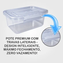 Kit 12 à 5 Marmitas Fitness Premium Pote 800ml – Hermético, Design Moderno e Alta Vedação Microondas Freezer - TRANSPARENTE - 10 - Visão 5