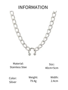 1 chiếc vòng cổ kẹp mũi bằng thép không gỉ, vòng cổ choker kẹp mũi hình học gợi cảm dành cho phụ nữ - Bạc - Xem 6