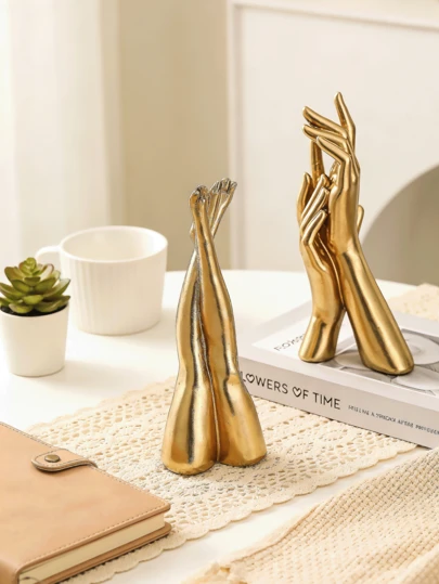 1 pieza Estatua de manos y piernas doradas esculpidas de resina elegante para decoración del hogar, ornamento multifuncional de amor, perfecto para dormitorios, escritorios de oficina, gabinetes, bodas (Manos doradas)