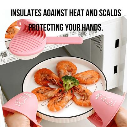Heat-Resistant Pink Silicone Clips, Adorable Cartoon Print, Minimalist Design, Insulates Against Heat and Scalds Protecting Hands, Anti-Slip Texture, Won't Scratch Hands, Easy to Rinse, Not Easily Deformed, Thick and Durablem and Durableing, Hableable, Hableing, able Hableing, Hableable, Hableable, Hable S; Retrieval, Hot Pot Retrieval, Dish Retrieval, Cartoon Lovers, Young Women, Families, Kitchen Users, Lovely Gift For Friend
