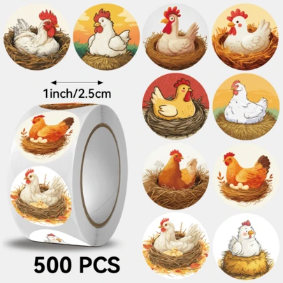 500pcs/Roll Cartoon Rooster Stickers, Assorted Designs, Great For Small Gifts. Happy New Year, 8-10 Patterns, Can Be Used For Gift Packaging, Cup Decoration, Stationery Decoration, And Other Preferred Product Decorations
