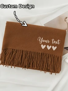 1PC Personalized Embroidered Letter Scarf, A Scarf With A Heart Pattern, Women's Winter Shawl, Women's Custom Letter Scarf, Can Be Embroidered With Initials (A-Z) And Full Name; Luxurious Winter Scarf - Multicolor - View 8