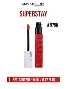 Maybelline Son lì dạng lỏng SUPERSTAY Ultra Matte #575N Blaze Enthusiast 5ML/0.17FL.OZ, màu bán chạy, độ lên màu cực cao, bền màu đến 16 tiếng, lớp son lì mịn màng, chất son mềm mại, giúp định hình môi với màu sắc đậm nét, hương vani nhẹ nhàng, dễ sử dụng, phù hợp cho người mới bắt đầu, lý tưởng cho học sinh, công sở và trang điểm hàng ngày, hoàn hảo cho các buổi hẹn hò, tụ họp và những dịp đặc biệt, món quà lý tưởng cho bạn bè và người yêu. - Son lì dạng lỏng Maybelline Super Stay Matte 575N - Xem 5