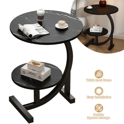 Lislark 2 Tier C Shaped End Table, Side Table For Couch, Small Sofa Table With Metal Frame, Couch Table For Small Spaces, TV Tray Table For Living Room Bedroom