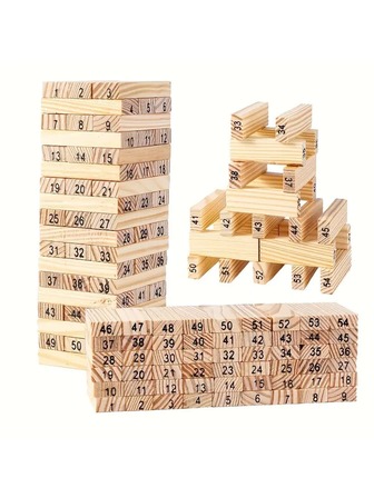 1件创意松木数字积木54片，木质彩色减压木制玩具，木制叠叠乐游戏，翻转滚动游戏，生日礼物【随机发货】
