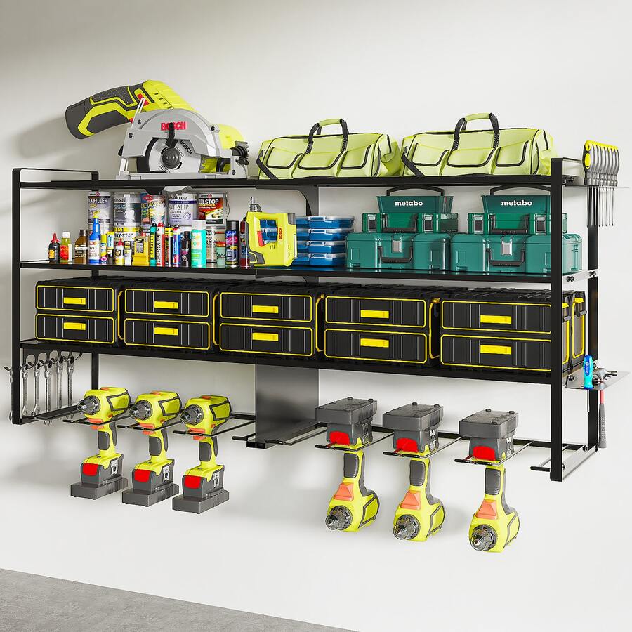 Tool Organizer Wall Mount,3 Layers Heavy Duty Metal Loads 400lbs,Power Tool Shelf Battery Storage ,Utility Racks For Garage Workshop - Black - View 1