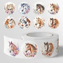 500pcs/Roll Happy New Year Horse Pattern Stickers, 8-10 Assorted Circular Designs, 2.5cm/1.0in, Ideal For Gift Decoration, Packaging, Stationery And More - Multicolor-b - View 5