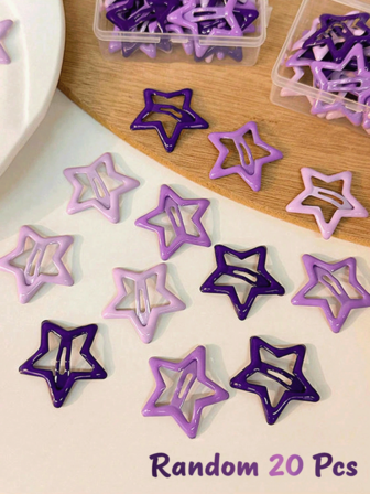 20 Pcs Purple Metal Star Hair Clips, Fashion Miniature Hair Pins, Y2K Cute Decorative Hair Accessories Suitable For Daily Use, School Stuff Hair Accerssories For Women/Girls- Suitable For , Party, Dopamine Colorful Party Main Character Random Color Combination Mixed Set Claw Clips Hair Claws Hair Barrettes, Hair Slide, School Stuff, College