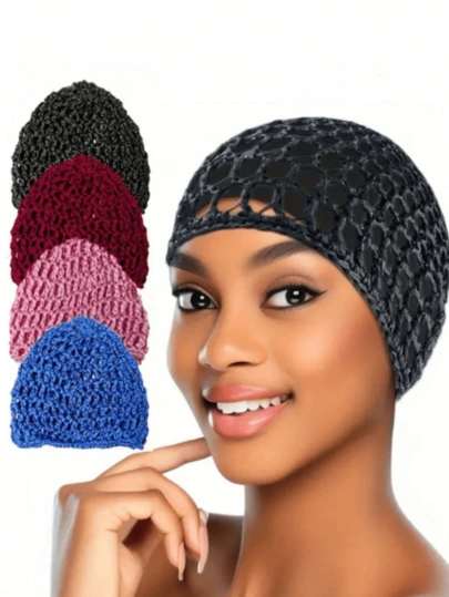 1pc Hair Net Cap, Sleep Hair Net, Head Cover, Long Straight/Curly Wig Protection, Black Mesh Wrap, Crochet Wave Chef Hat, Hair Bun Bouffant Hairnet, Woven Sewing Ballet Cap For Women Hair Sleep Cap