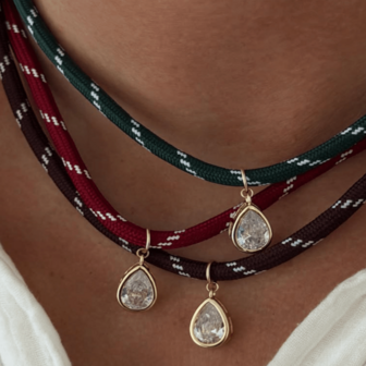 1pc Women's Fashion Pendant Necklace, Polyester Fabric Water Drop Cubic Zirconia Stainless Steel Jewelry, Autumn/Winter Accessory