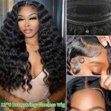 bling hair Drawstring Deep Wave 13x6 Lace Glueless Wigs Human Hair 32 Inch Wear And Go 6x4 9x6 Lace Closure Glueless Human Hair Wigs For Women Invisible Strap 13x6 13x4 Deep Wave Human Hair Lace Front Wigs Pre Plucked 13x4 13x6 Deep Wave Lace Front Human Hair Wigs Natural Black 200% Density Brazilian Deep Wave Virgin Human Hair Wigs For Women Beginner Friendly Natural Black Everyday Party Use Needed Long Black Wig Versatile Hairpiece Sleek Hairstyle Realistic Hairpiece Beauty Accessory Beginner Friendly For Sports, Vacation, Halloween, Christmas, Festivals, Proms, Outdoor, Cosplay, Campus, School, Beach, Wedding, Camping, Holiday, Summer Outfits, Charming, Elegant, Casual, Y2K Fashion, SS25 Styles, For Daily Use - Natural Black - View 3
