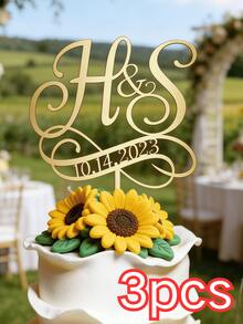1/3/5pcs Customized Letter Cake Topper Initial And Date Cake Decoration For Wedding Engagement Party Bridal Shower Anniversary Gold Mirror Acrylic, Personalized Monogram - Multicolor - View 15