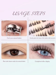 FindLove 30 Clusters Pre-Glued Cat Eye Natural Brown False Eyelashes D Curl 3D Fluffy Slim Eyelash Clusters 10-14mm Natural Style Single Strand False Eyelashes Long-Lasting Wear No Glue Needed Fluffy Slim False Eyelashes - D - View 8